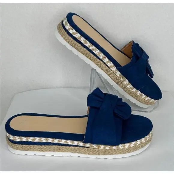 Blue Espadrille Slide Sandals NWOT Size 41 US Size 9 - Picture 2 of 8